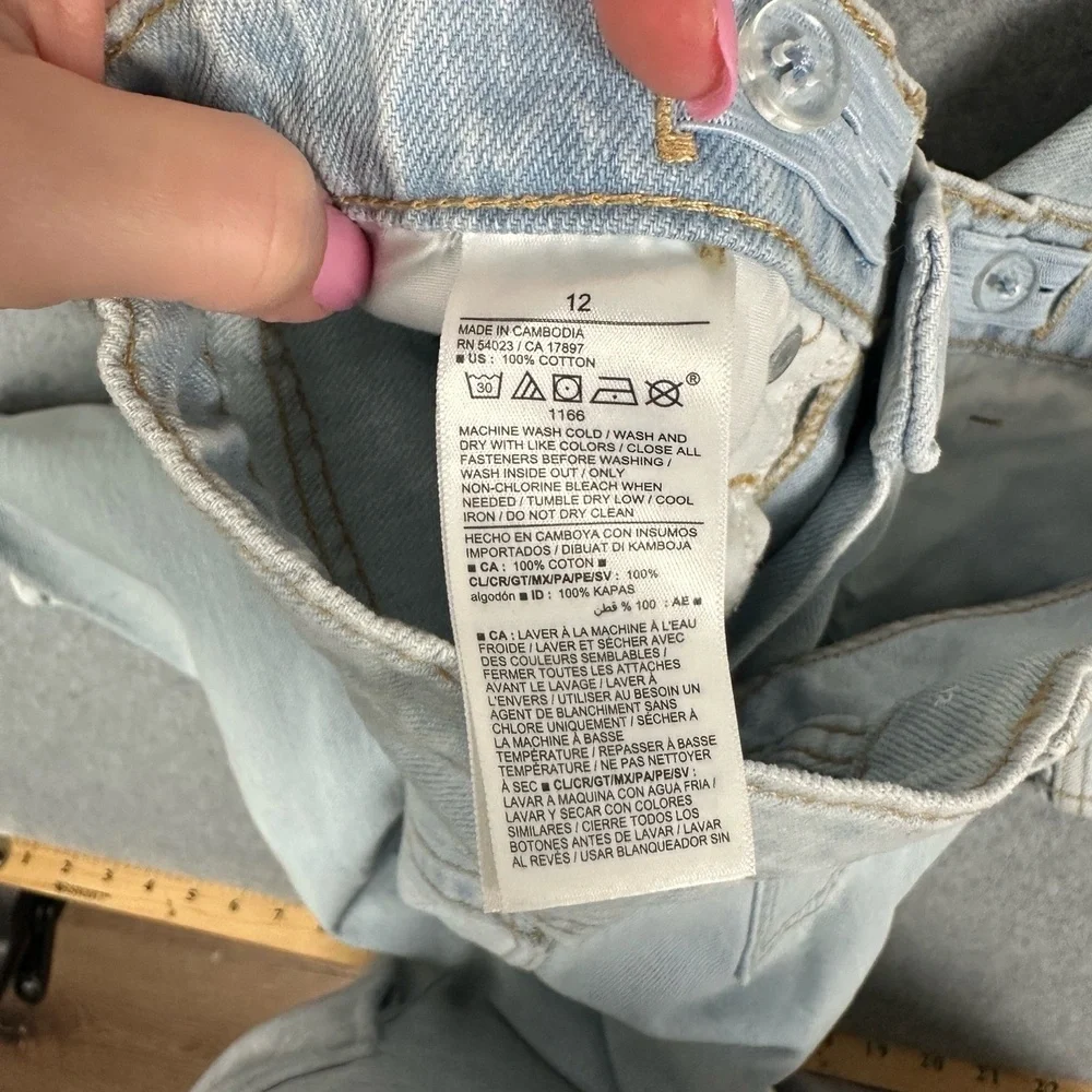 Old‎ Navy Jeans Girls 12 Light Wash High Rise Slouchy Straight Blue Denim